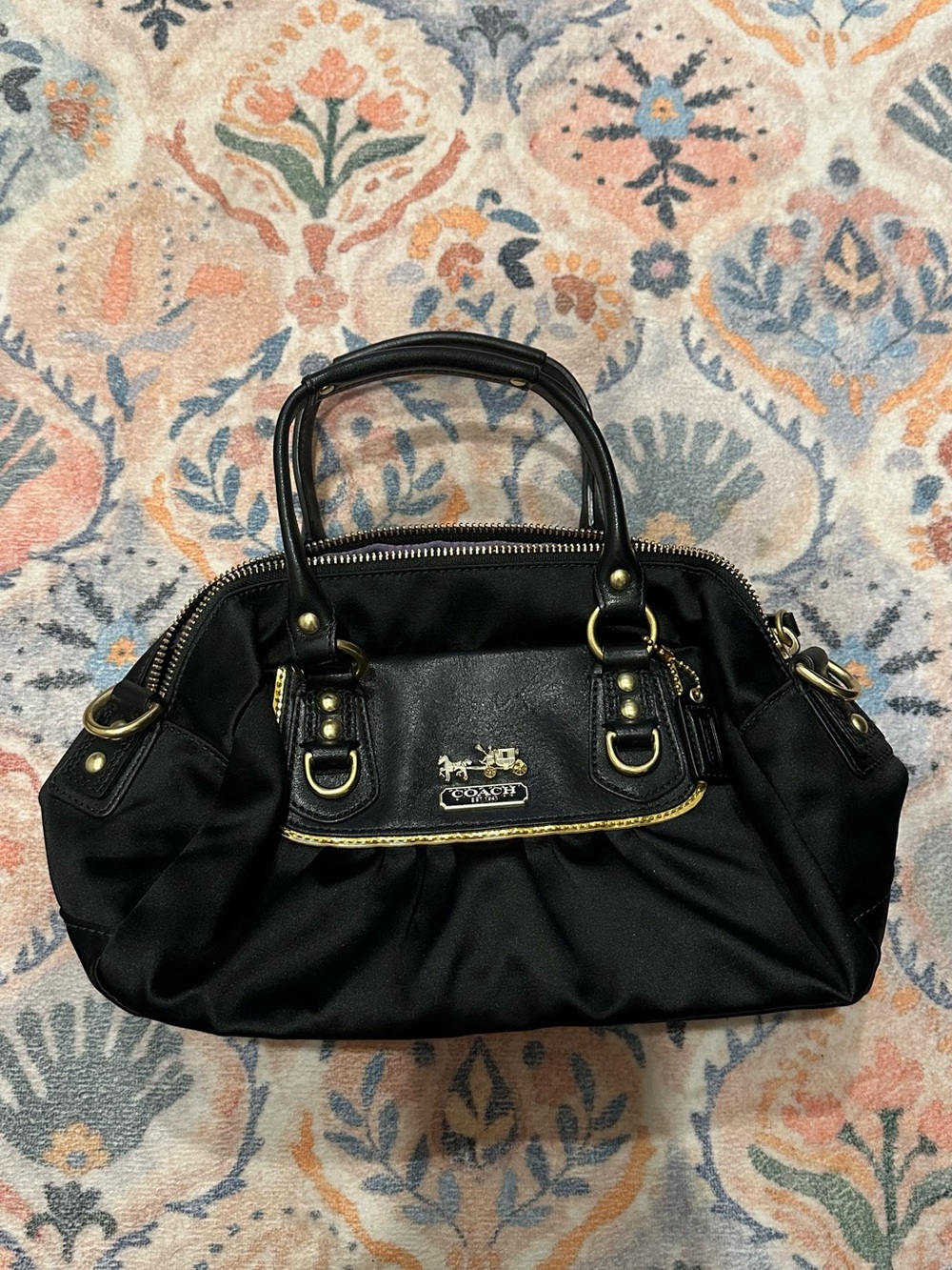 Coach Black Shoulder Satchel with Gold Accents